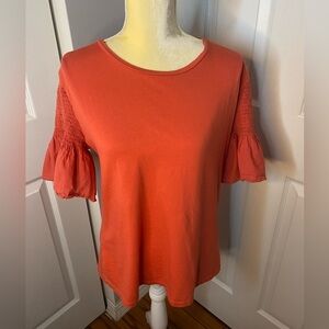 Maette Orange Top w/ smocked and ruffle sleeves